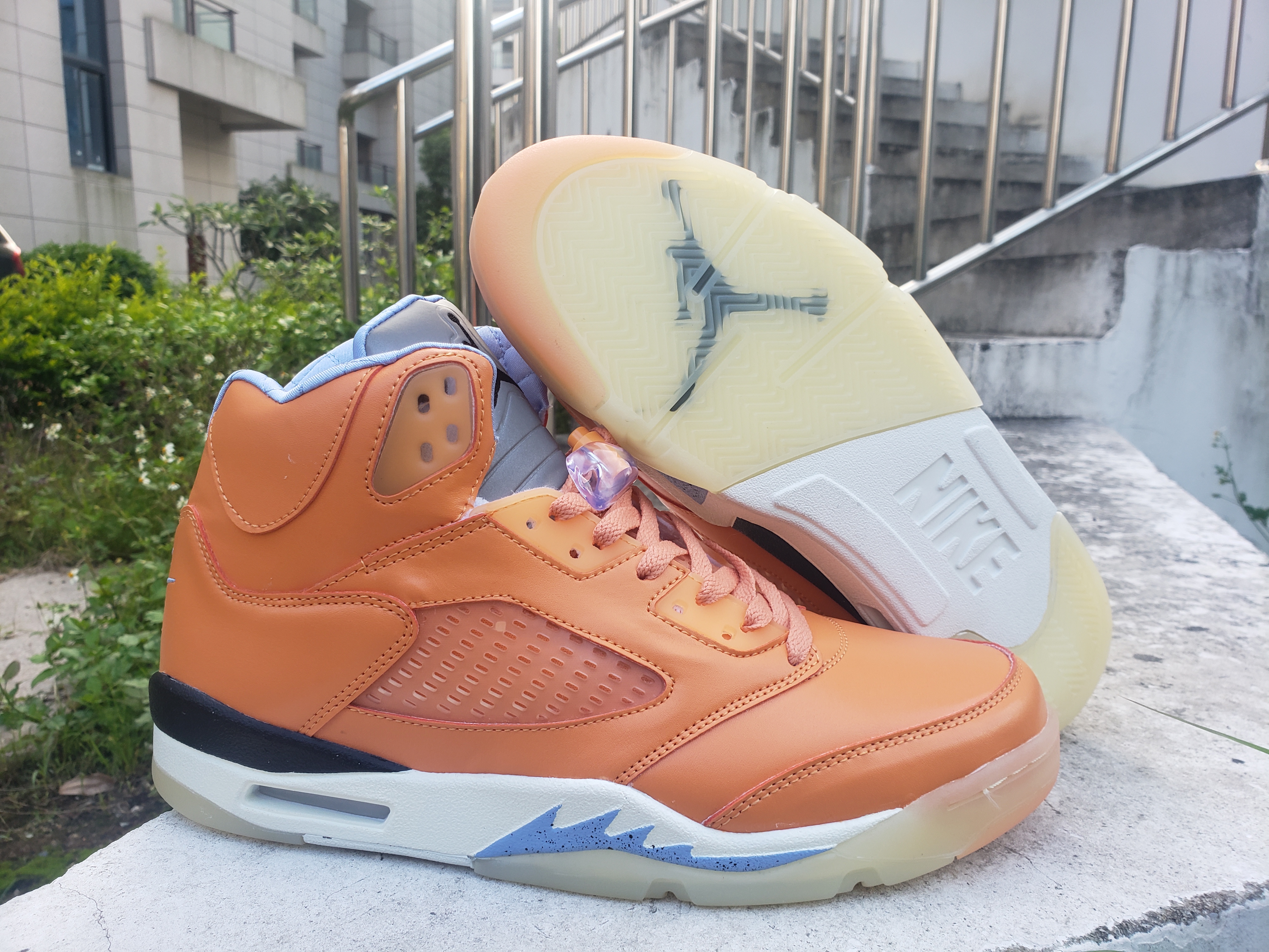 New 2022 Air Jordan 5 Orange White Blue Shoes